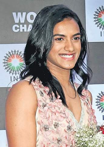 World champion PV Sindhu during an event in Mumbai on Sunday. (Photo | PTI)