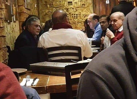 Former Pakistan PM Nawaz Sharif spotted having in a London restaurant. (Photo | Twitter)