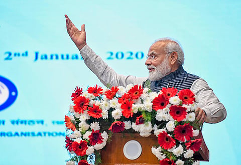 Prime Minister Narendra Modi speaks during the launch of five Defence Research and Development DRDO young scientists laboratories during his two-day visit in Karnataka in Bengaluru. (Photo | Twitter)