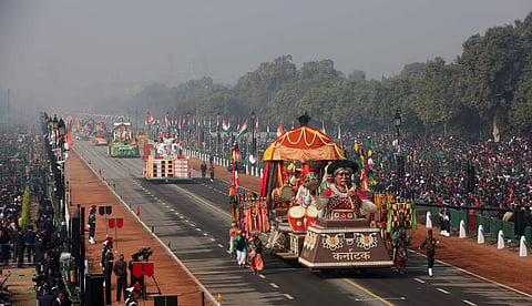 Different tableaus move on Rajpath in New Delhi during the full dress rehearsal of Republic Day. (File Photo | EPS)