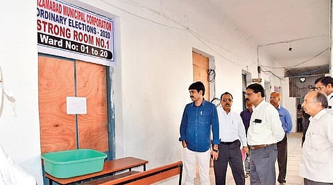 Nizamabad Collector C Narayana Reddy oversees arrangements for counting of voters at Polytechnic College on Thursday. (Photo | EPS)