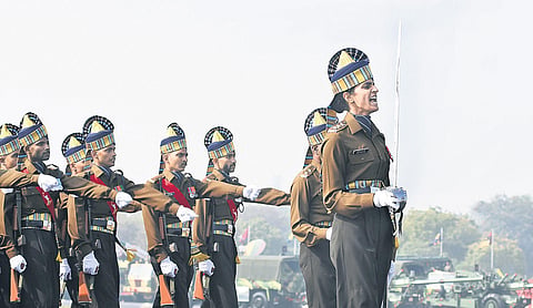 Indian Army Capt Tania Shergill, who became the first woman officer as parade Adjutant during the Army Day Parade at Cariappa Ground, New Delhi (Photo| Parveen Negi/EPS)