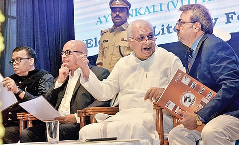 Governor Arif Mohammed Khan having a word with Chief Electoral Officer Teeka Ram Meena on the occasion of the state-level inauguration of National Voters’ Day in Thiruvananthapuram on Saturday | Vincent Pulickal