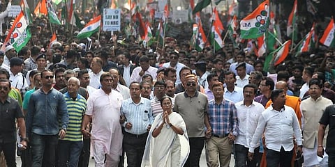 West Bengal CM Mamata Banerjee takes out a protest march against Citizenship Amendment Act and NRC. (Photo | EPS)