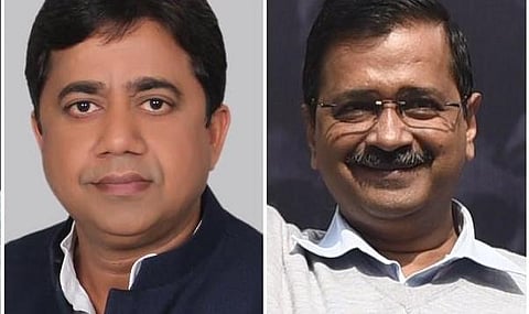 Sunil Yadav (C) and Delhi CM Arvind Kejriwal. (Photo| Facebook and EPS)