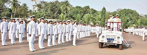 Eastern Naval Command chief Vice Admiral Atul Kumar Jain taking the salute during Republic Day. (Photo| EPS)