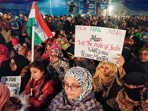 Protesters at Shaheen Bagh to oppose the amended Citizenship Act in New Delhi (File Photo | PTI)