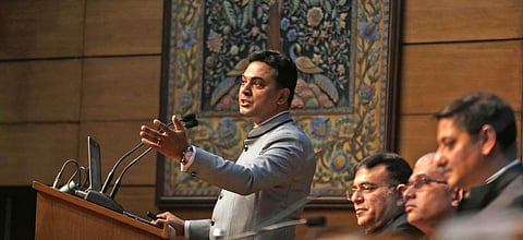 K. V. Subramanian Chief Economic Advisor with his team during a press conference on Economic Survey 2019-2020 in New Delhi on Friday. (Photo | Shekhar Yadav)