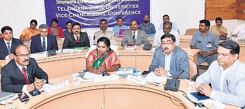 Telangana Governor Tamilisai Soundararajan speaks at a review meeting with the Vice-Chancellors of all 15 Telangana Universities, in Hyderabad. (File Photo)