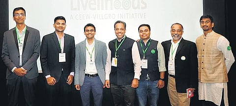 L-R: Ananth Aravamudan(Villgro), Wase Khalid (CEEW), Abhishek Jain (CEEW) Arunabha Ghosh(CEO, CEEW), Shankha Lahiri(Villgro), Paul Basil (CEO, Villgro) and Gowtham Sundara Raju (Villgro) | Express