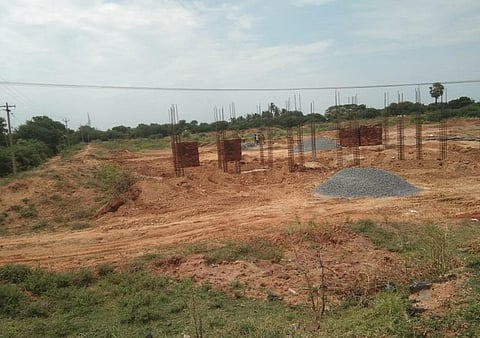 Substation construction in the dry lake in Periya Venmani village.