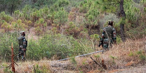 Indian soldiers patrol near the Line of Control in after a ceasefire violation by Pakistan. (File | PTI)