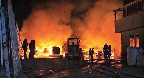 Fire officials attempt to control the blaze at the gas-based power plant in Yelahanka following a blast on October 2| Dummy