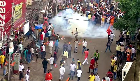 Police disperse BJP crowd in Howrah. (Photo| ANI)
