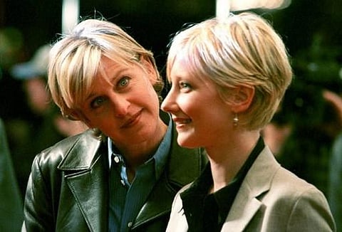 Ellen Degeneres(L) arrive for the premier of the action-thriller film in 1998 with her then girlfriend-actress Anne Heche(R) (Photo | AFP)