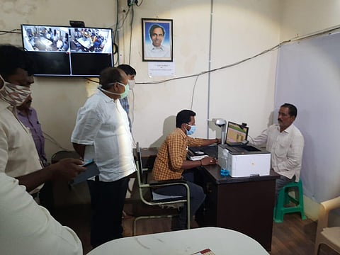 Telangana Chief Secretary Somesh Kumar launching the Dharani portal at the Shamshabad Tahsildar office on the outskirts of Hyderabad on Monday