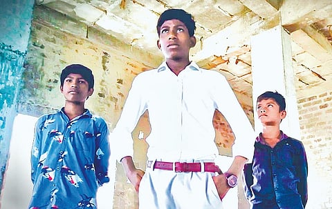 Nellore students recreating a fight scene from a film. (Photo | EPS)
