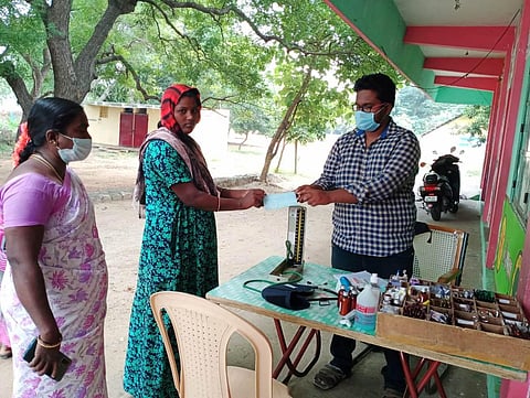 Health department staff held medical camps in temporary shelters and distributed masks and sanitisers to the evacuated persons in Tiruvannamalai (Photo | Special arrangement)