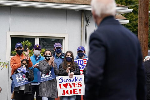Democratic presidential candidate former Vice President Joe Biden speaks during a campaign event in Scranton, Pa., Tuesday, Nov. 3, 2020. (Photo | AP)