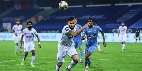 Eli Sabia of Chennaiyin FC in action during the ISL match against Mumbai City FCÂ at the GMC Stadium Bambolim in Goa. (Photo | PTI)