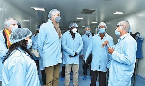 Foreign envoys at the Bharat Biotech Limited in Hyderabad on Wednesday | express
