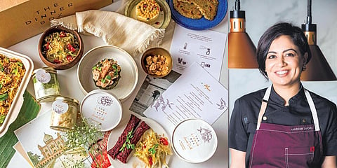 The Dinner Box spread (L) and Chef Amninder Sandhu