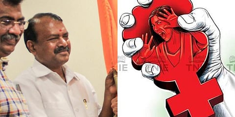 The woman alleged in the complaint that Shiv Sena MP Rajendra Gavit made unwanted advances towards her. (Photo | PTI and Express Illustrations)