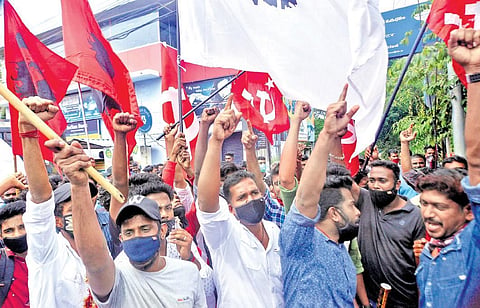 Party workers celebrate the victory of the LDF in the local body elections in Thiruvananthapuram. (Photo | EPS/Vincent Pulickal)
