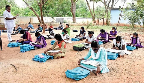 Classes being held following Covid-19 protocols in Tirupati. (Photo | EPS/Madhav K)