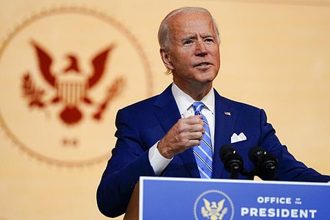 US President-elect Joe Biden speaks at The Queen theater. (File photo| AP)
