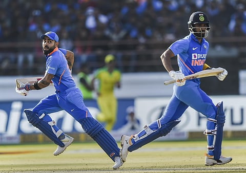 Indian batsman KL Rahul and Virat Kohli run between the wickets during a match. (File Photo | PTI)