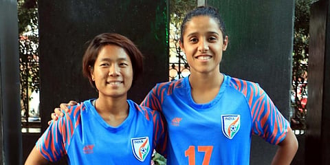 Indian Women's football team stars Dangmei Grace and Dalima Chhibber (Photo | EPS)