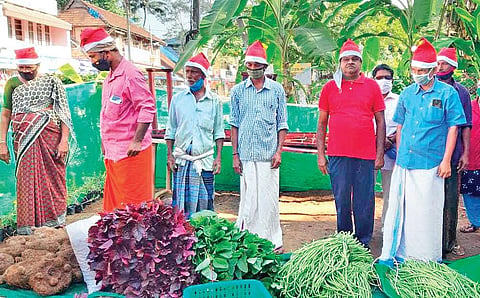 Anad-based farmers sell their produce in front of the Government LPS at Kuravankonam