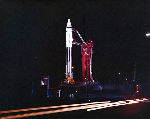 This Sept. 20, 1966 photo provided by the San Diego Air and Space Museum shows an Atlas Centaur 7 rocket on the launchpad at Cape Canaveral. (File Photo | AP)