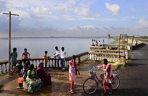 Chembarambakkam reservoir in the outskirts of the city reached nearly 86 per cent of its capacity. (Photo | Debadatta Mallick, EPS)