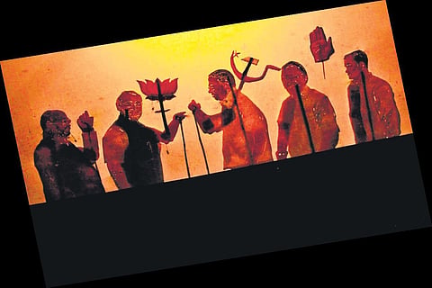 Puppets of political leaders being used for campaigning