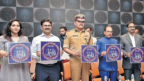 Home Minister Mahmood Ali and Commissioner Anjani Kumar with others during the launch of the logo of Hyderabad City Security Council on Thursday. (Photo| Vinay Madapu/EPS)