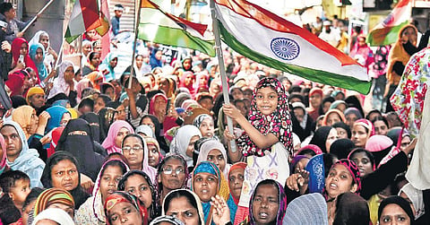 Women protesting in Chennai on Saturday, against the police lathicharge on CAA protesters at Old Washermanpet | P Jawahar