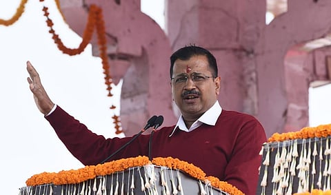 Arvind Kejriwal takes oath as Delhi CM in a ceremony at Ramlila Ground in New Delhi on Sunday. (Photo| Parveen Negi, EPS)