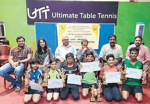Winners of the Dr Indra Biswakumar Memorial inter-school table tennis tournament