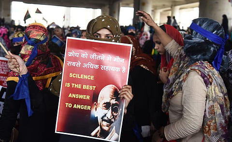 Women protest in Jaffrabad metro station area against Citizenship Amendment Act. (Photo | Parveen Negi, EPS)