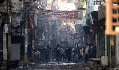 Protesters at Chand Bagh area against the Citizenship Amendment Act in north east Delhi on Tuesday Feb. 25 2020. (Photo | Shekhar Yadav, EPS)