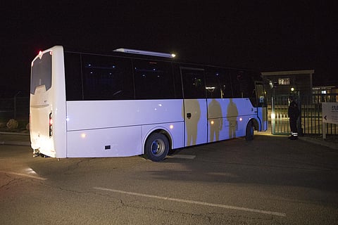 A bus carrying French citizens returning from the virus-hit city of Wuhan arrives in Aix-en-Provence, southern France, Sunday, Feb. 2, 2020. (Photo | AP)