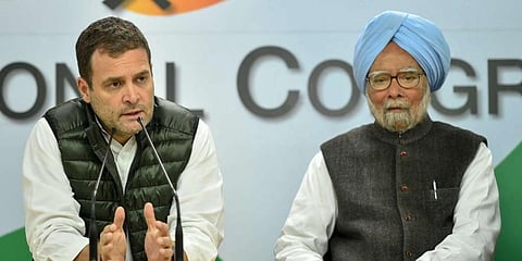 Former PM Manmohan Singh with Congress MP Rahul Gandhi (Photo | PTI)