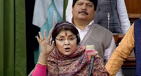 BJP MP from Hooghly Locket Chatterjee speaks in the Lok Sabha during the Budget Session of Parliament in New Delhi. (Photo| LSTV screengrab)