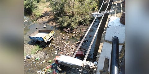 The driver lost control and the tractor fell from a height of 35 to 40 feet. (Photo | Express)