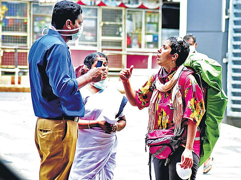 An Iranian woman who was brought to the Pathanamthitta General Hospital to undergo a test for COVID-19 arguing with RMO Ashish Mohan | Shaji Vettipuram