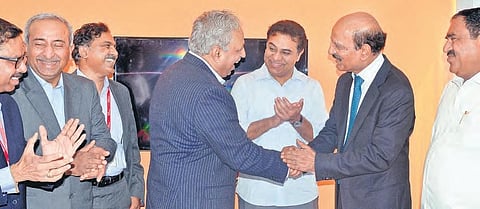 IT and Industries Minister KT Rama Rao is all smiles at the inauguration of Tech Mahindra and Cyient facilities at Madikonda IT Park near Warangal on Tuesday. (File photo)