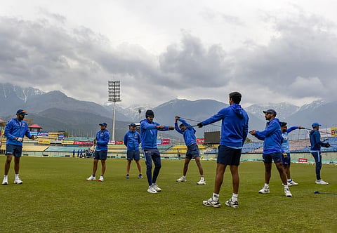 Indian cricket team players during a practice session ahead of the first ODI against South Africa in Dharamshala. (Photo | PTI)