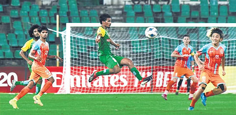 Chennai City FC (orange) drew their AFC Cup clash with Maziya 2-2 | ashwin Prasath